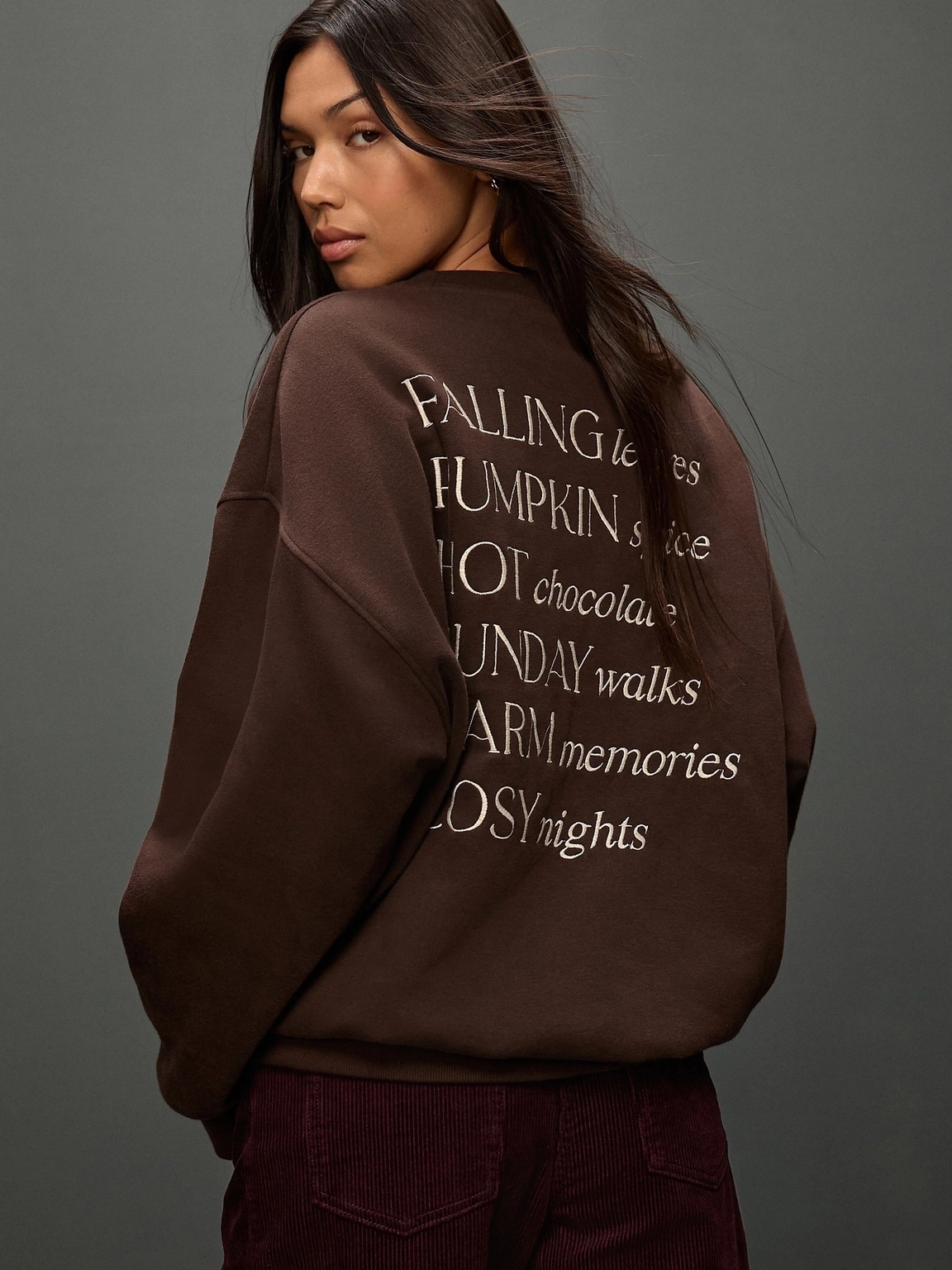 Chocolate Brown Autumnal NYC Embroidered Relaxed Fit Sweatshirt